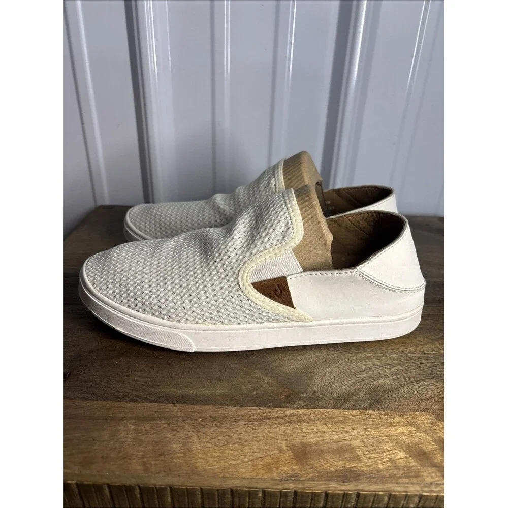 Olukai Pehuea Women's Size 8.5 US Slip On Sneaker Mesh White Casual EUC